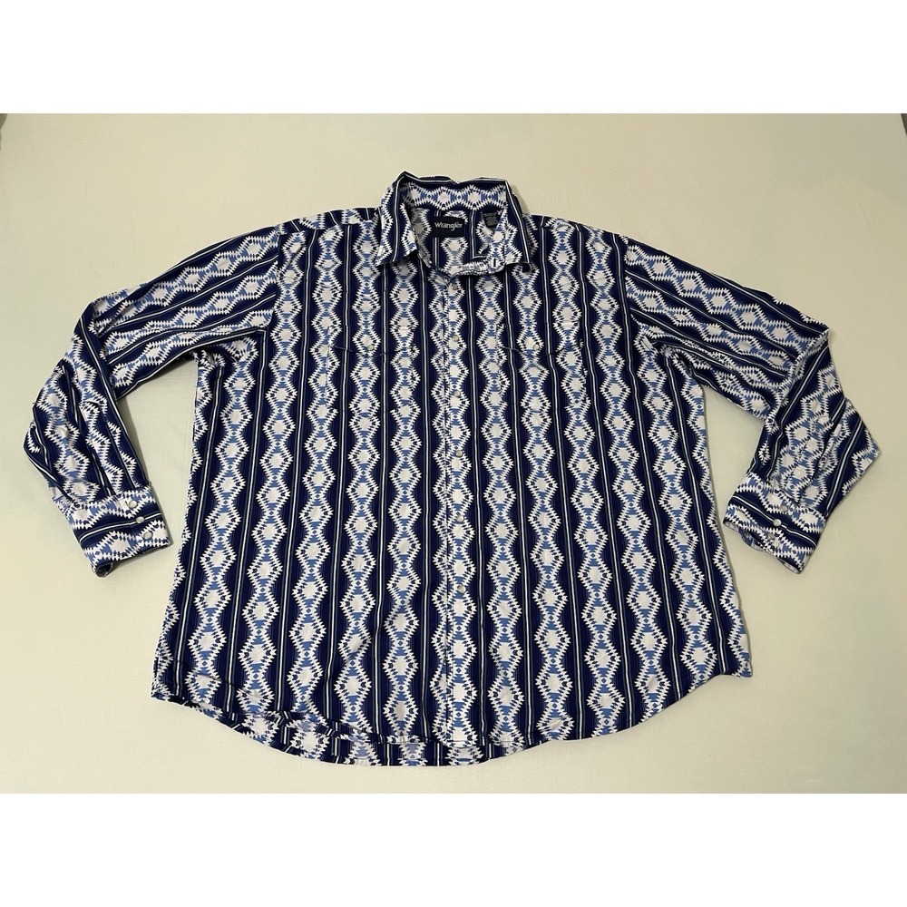 Wrangler‎ Checotah Western Shirt 2XL Blue Aztec Southwest Rodeo Pearl Snap